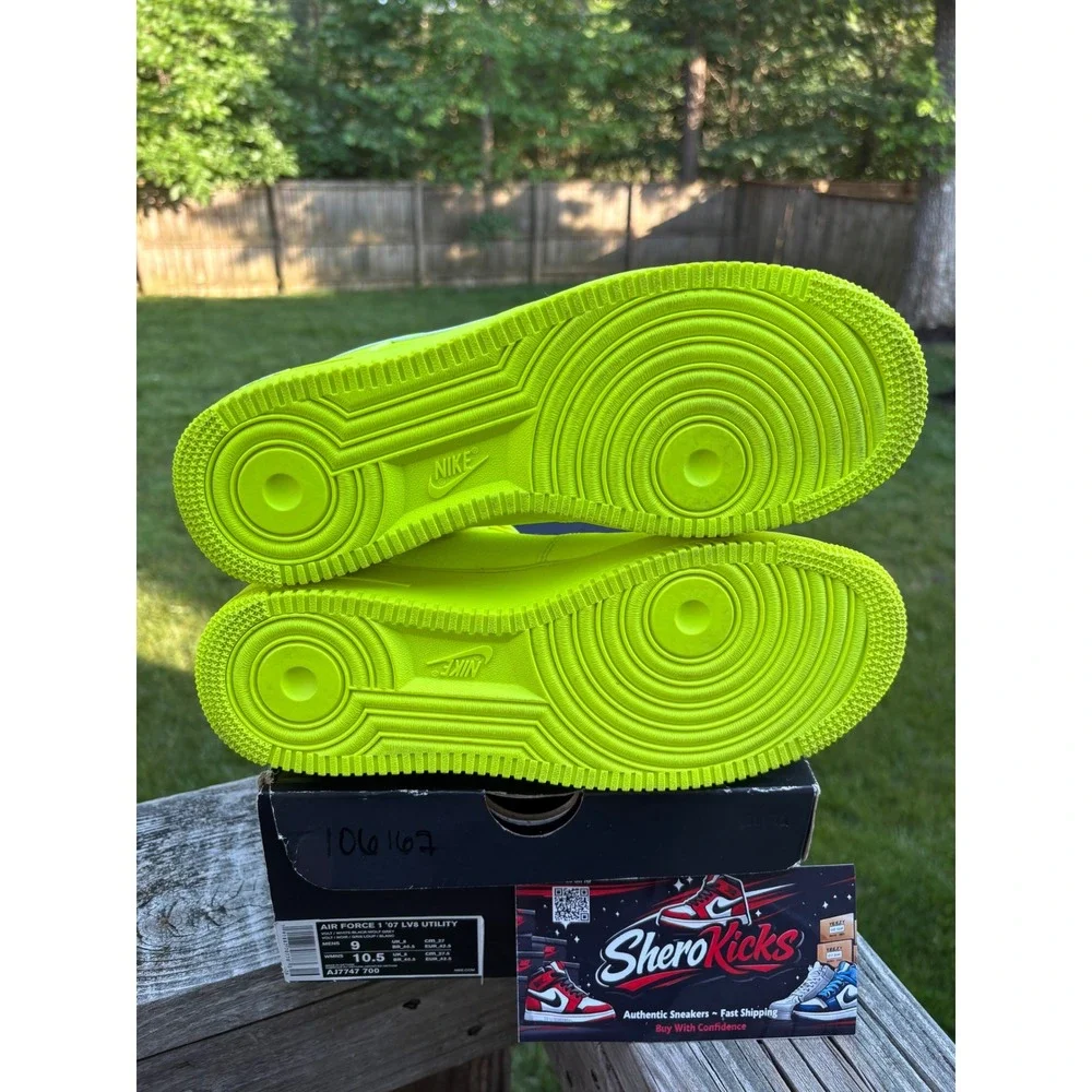 Nike Air Force 1 07‎ LV8 Utility Volt White Black AJ7747-700 Mens 9 Womens 10.5